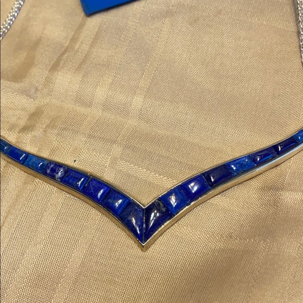 Mine finds by Jay King lapis v-shaped .925 Sterling inlaid necklace - Picture 3 of 8